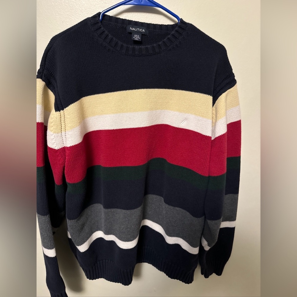 NAUTICA LOGO Cotton Knit Striped Sweater Size XXL
